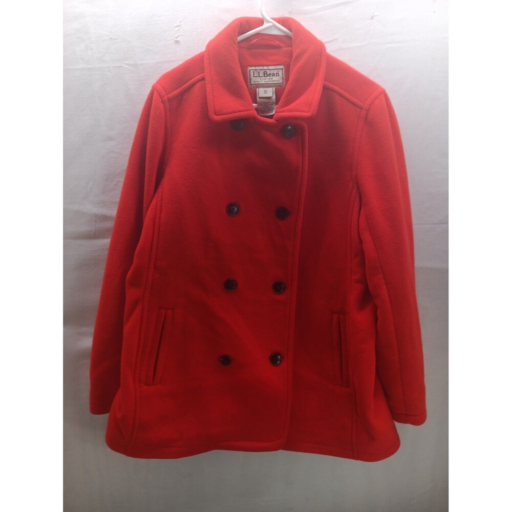 L.L.Bean Womens XL Red Fleece Pea Coat Double Breasted Jacket 295940